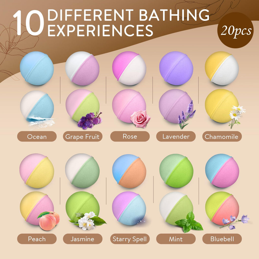 Fyo Tizmo Bath Bombs Gift Set – 20 Pcs, 10 Scents, Shea Butter