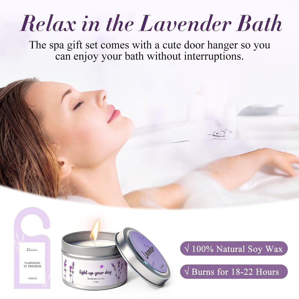 Fyroax Spa Gifts for Women – 7-Piece Lavender Bath Set, Self-Care Gift Kit
