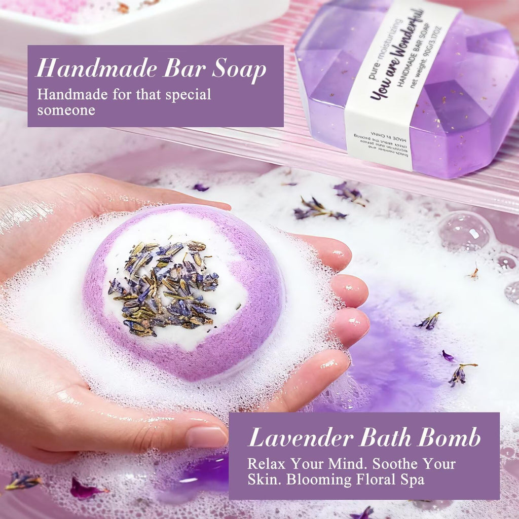 Fyroax Spa Gifts for Women – 7-Piece Lavender Bath Set, Self-Care Gift Kit