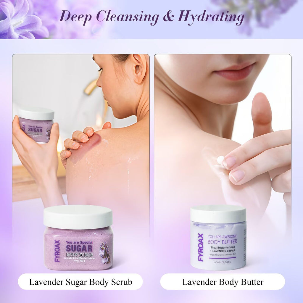 Fyroax Spa Gifts for Women – 7-Piece Lavender Bath Set, Self-Care Gift Kit