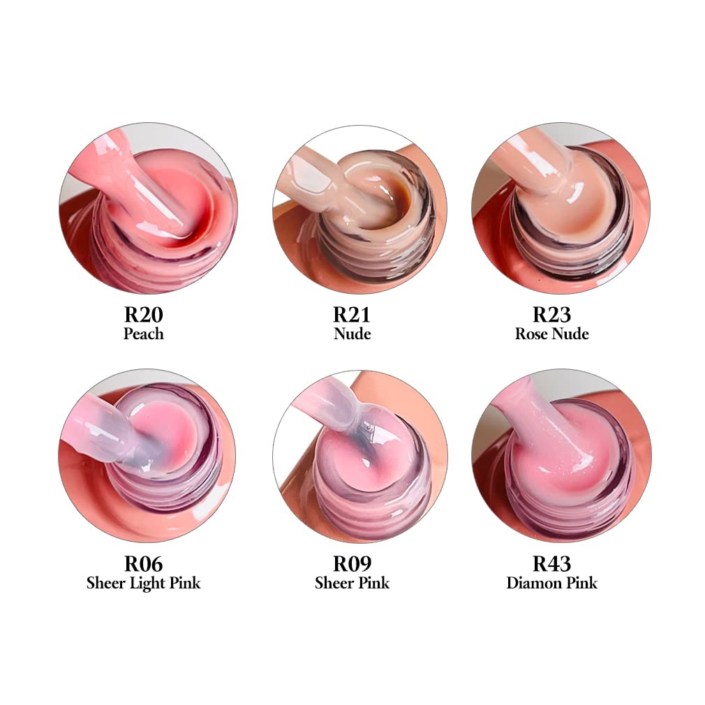 FZANEST Rubber Base Gel Polish Kit – 6x7.5ml Builder Gel