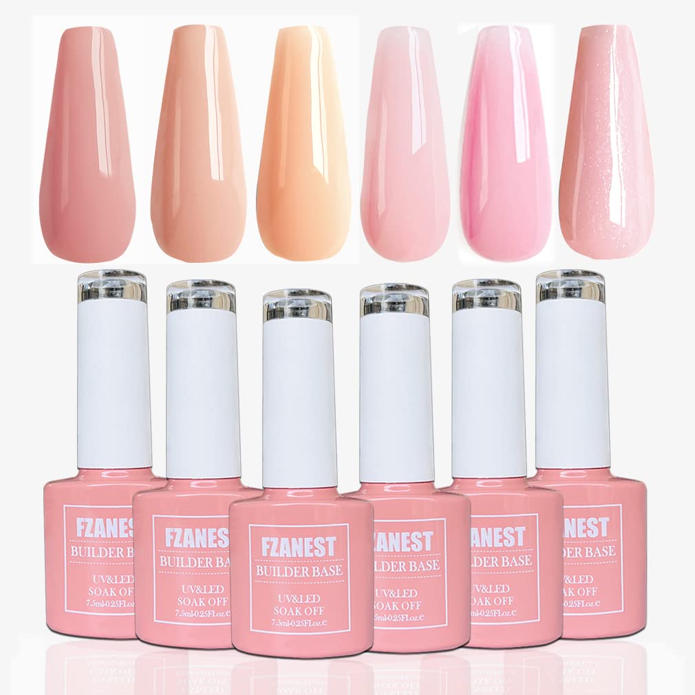 FZANEST Rubber Base Gel Polish Kit – 6x7.5ml Builder Gel