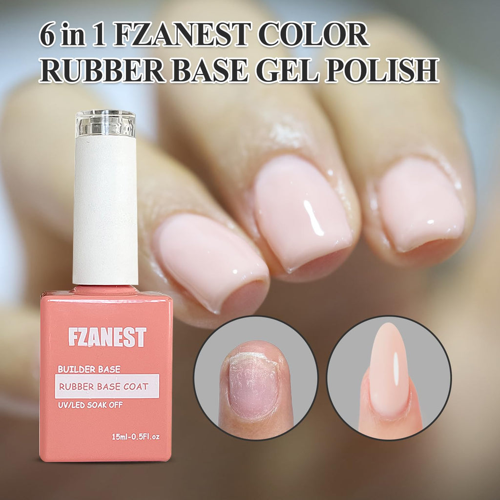 FZANEST Rubber Base Gel Polish Kit – 6x7.5ml Builder Gel