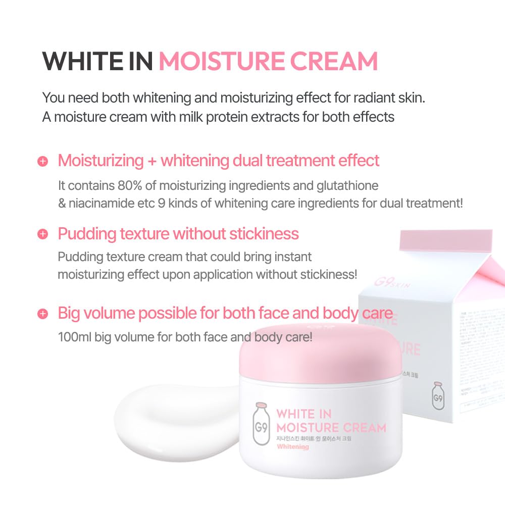 G9SKIN White In Moisture Cream – Milky Pudding Moisturizer for Face & Body 100g