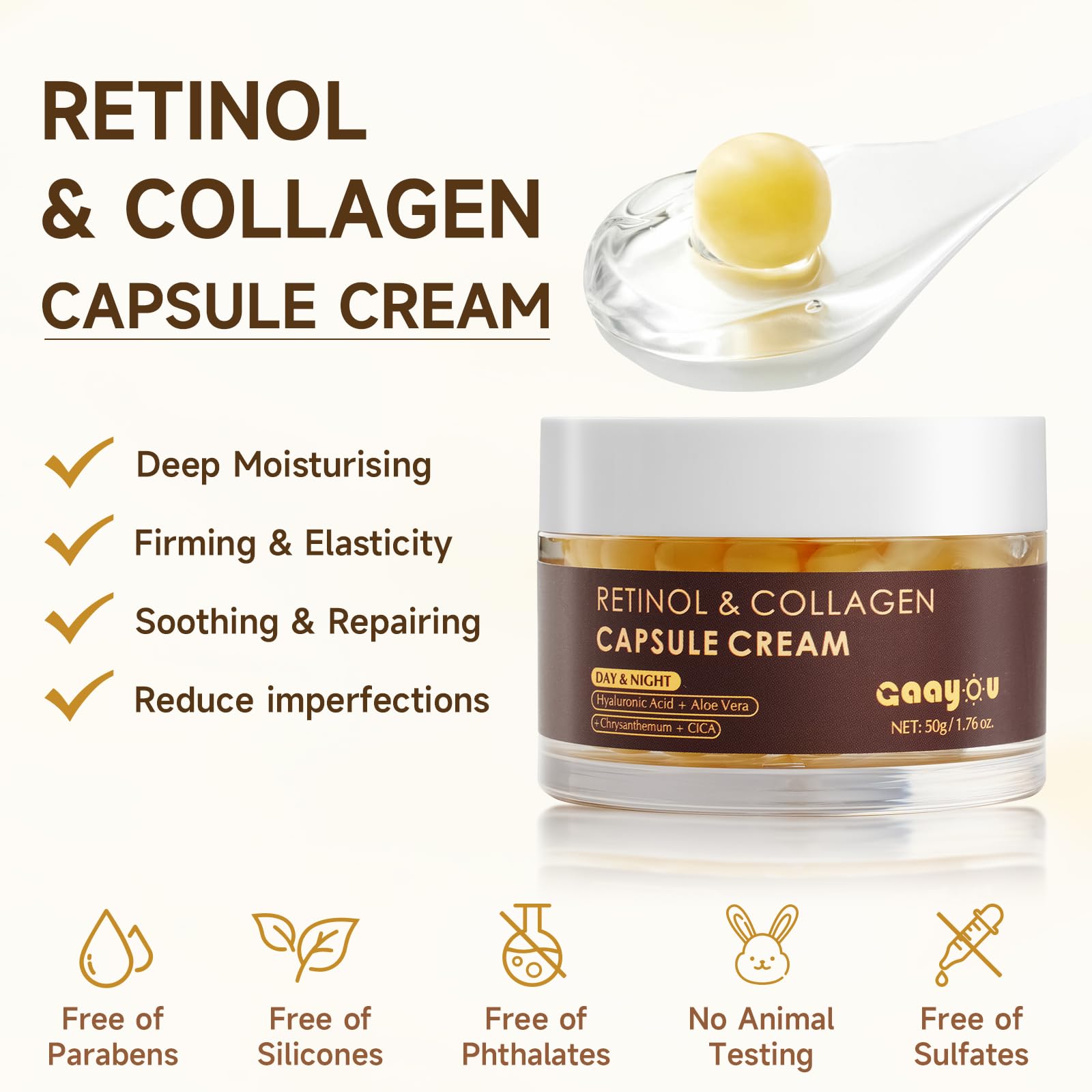 Gaayou Deep Retinol Capsule Cream – Anti-Aging Face Moisturizer with Hyaluronic Acid
