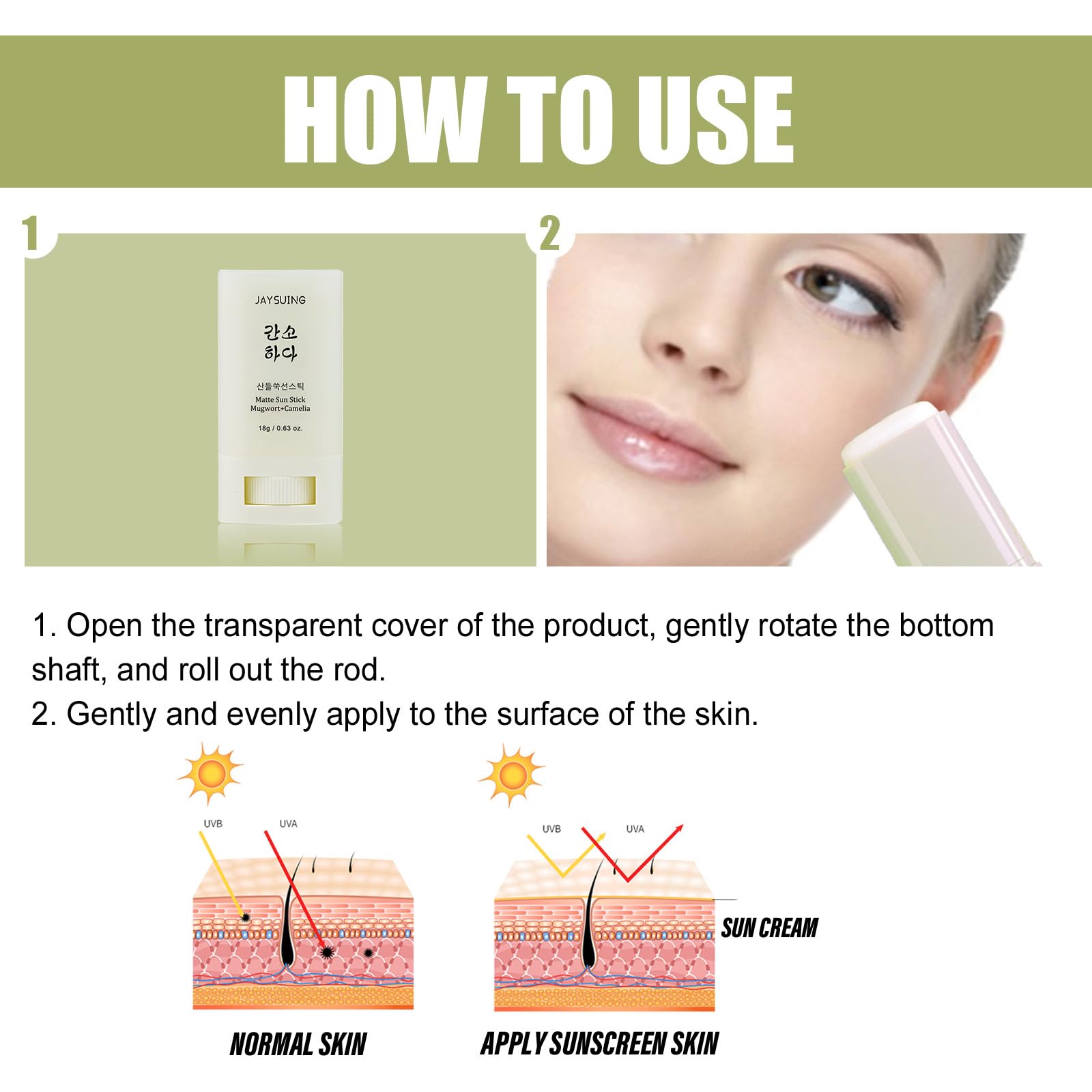 Gaayou Matte Sun Stick Mugwort + Camelia SPF 50+ PA++++ | Non-Greasy Face & Body Sunscreen Stick