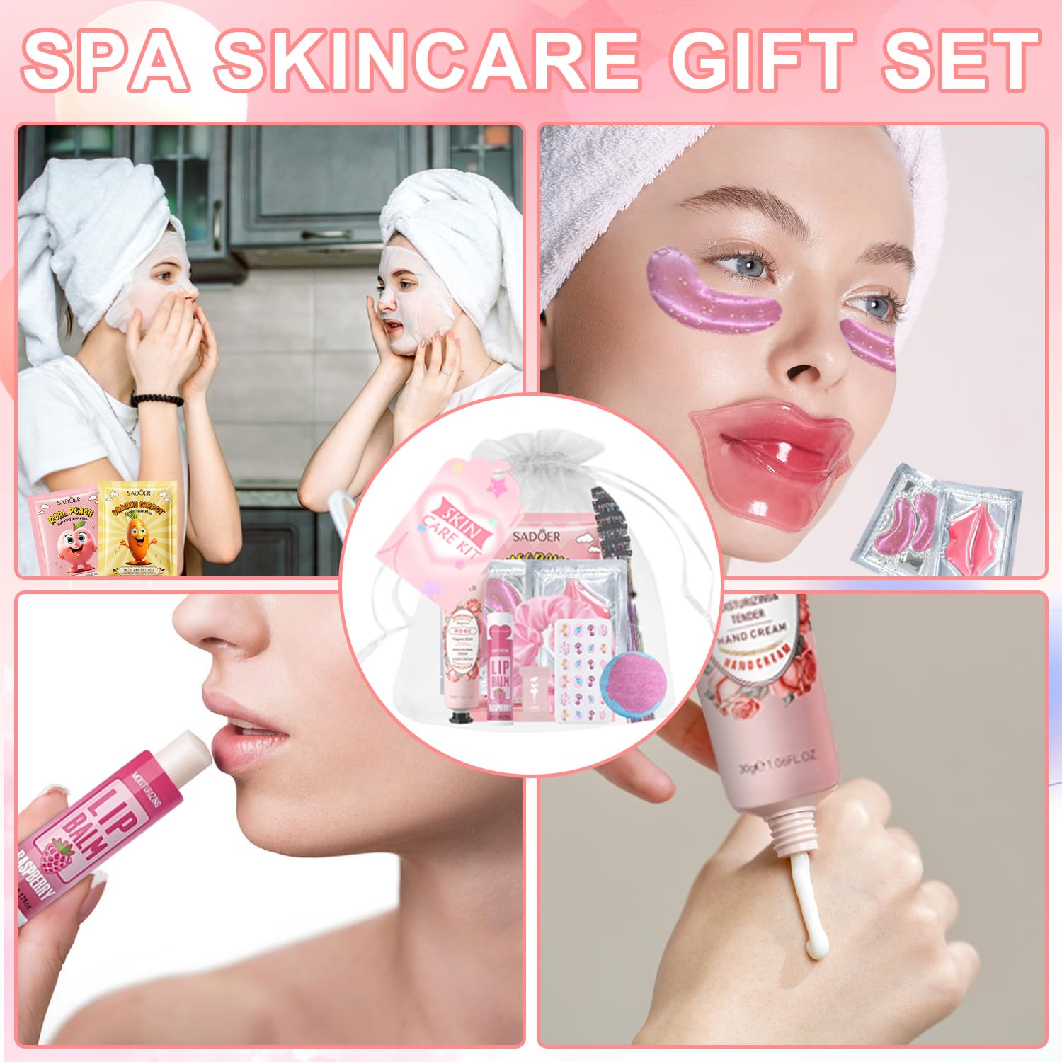 GADMLURY 144 PCS Spa Party Supplies Kit for Girls and Women – Facial Masks, Hand Creams, Lip Balms & More