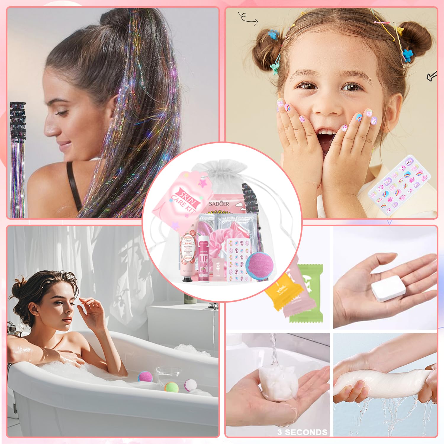 GADMLURY 144 PCS Spa Party Supplies Kit for Girls and Women – Facial Masks, Hand Creams, Lip Balms & More
