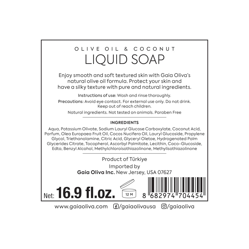 GAIA Oliva Olive Oil Hand Soap Liquid – Luxury Moisturizing Hand Wash with Coconut Scent, 16.9 fl oz (Pack of 2)
