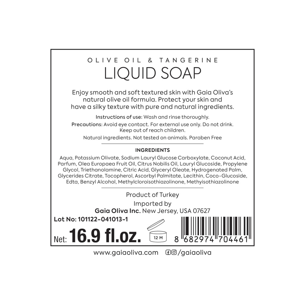 GAIA Oliva Olive Oil Hand Soap Liquid – Luxury Moisturizing, Tangerine Scent (16.9 oz x2)