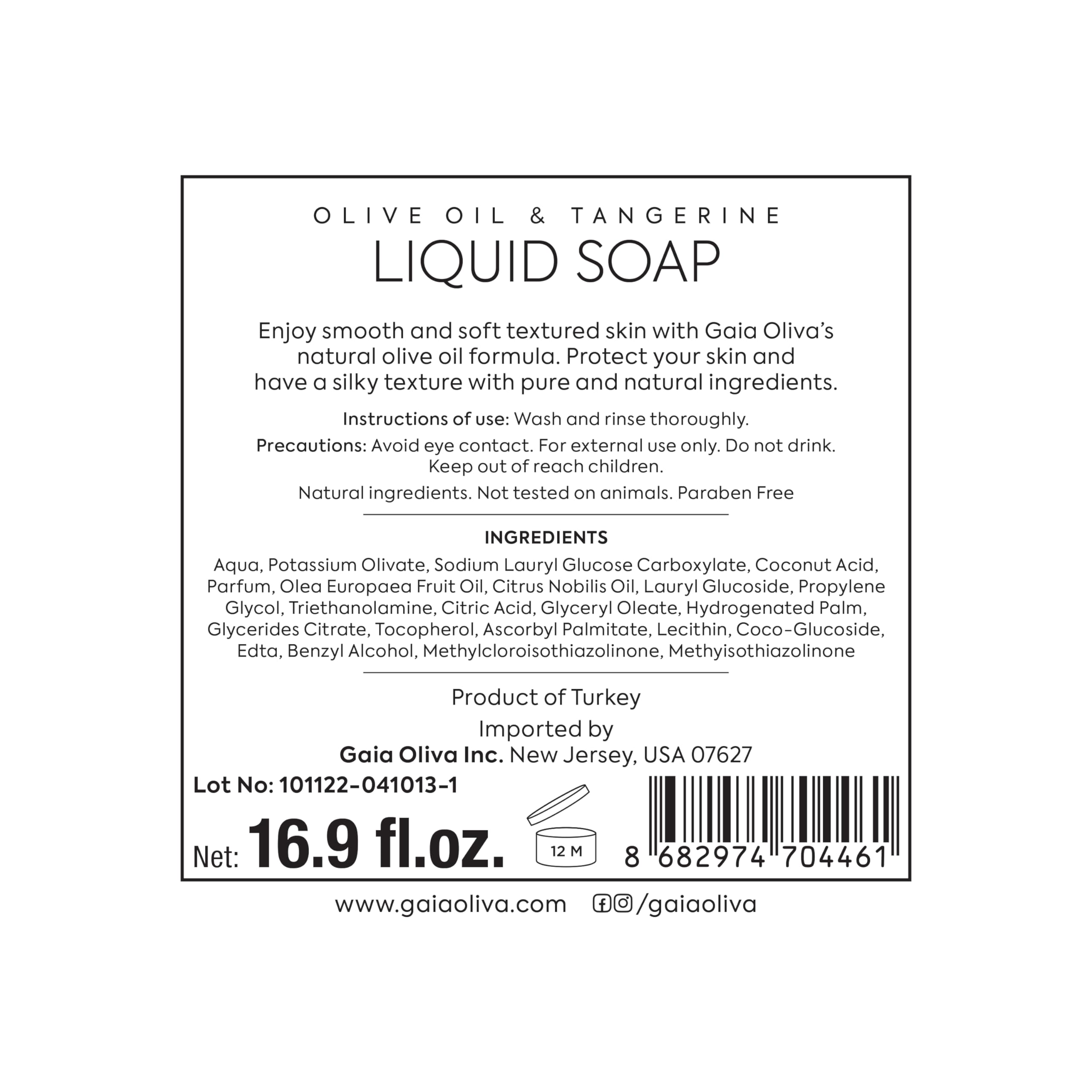 GAIA Oliva Olive Oil Hand Soap Liquid – Luxury Moisturizing, Tangerine Scent (16.9 oz x2)