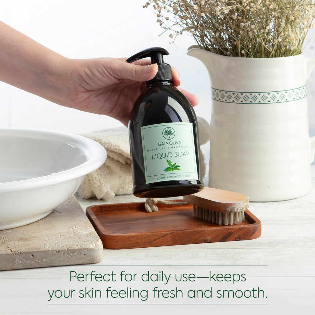 GAIA Oliva Olive Oil Hand Soap Liquid – Luxury Moisturizing Soap with Green Tea Scent, 16.9 FL OZ Bottle (Pack of 1)