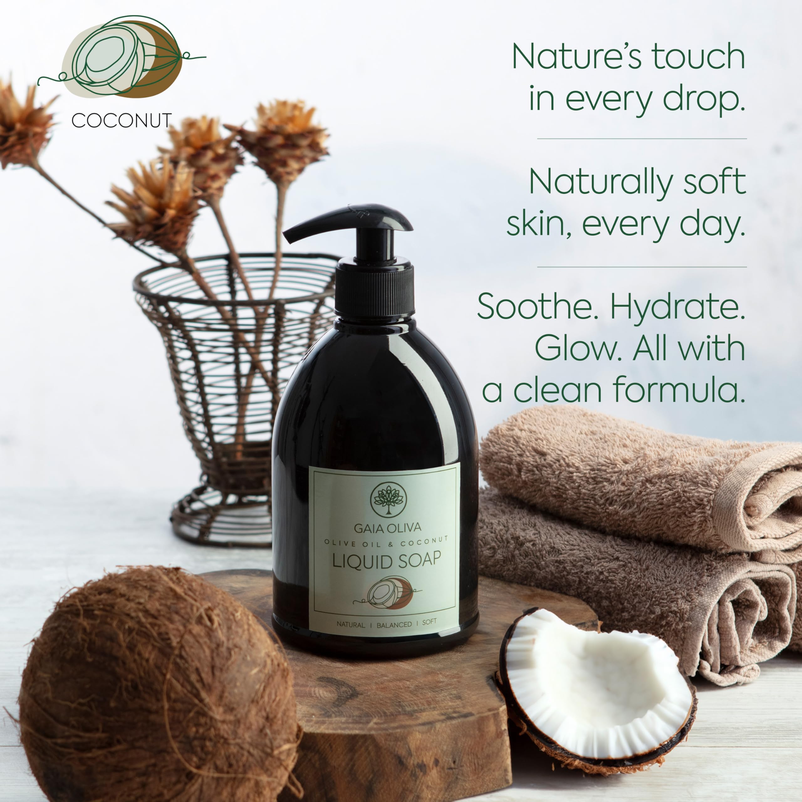 GAIA Oliva Olive Oil Hand Soap Liquid – Luxury Moisturizing Hand Wash with Coconut Scent, 16.9 fl oz (Pack of 2)