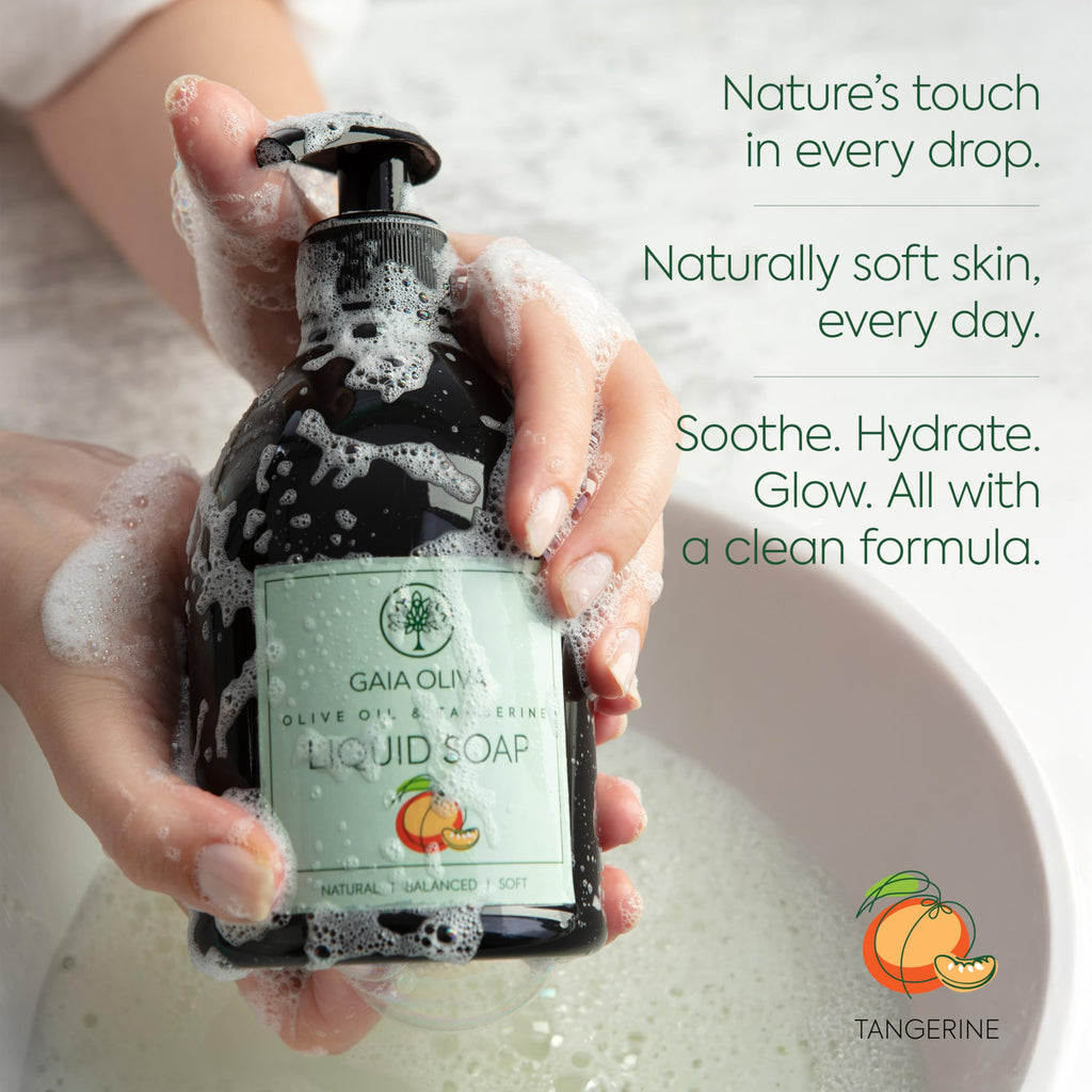 GAIA Oliva Olive Oil Hand Soap Liquid – Luxury Moisturizing, Tangerine Scent (16.9 oz x2)