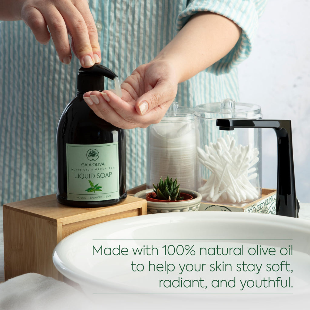 GAIA Oliva Olive Oil Hand Soap Liquid – Luxury Moisturizing Soap with Green Tea Scent, 16.9 FL OZ Bottle (Pack of 1)