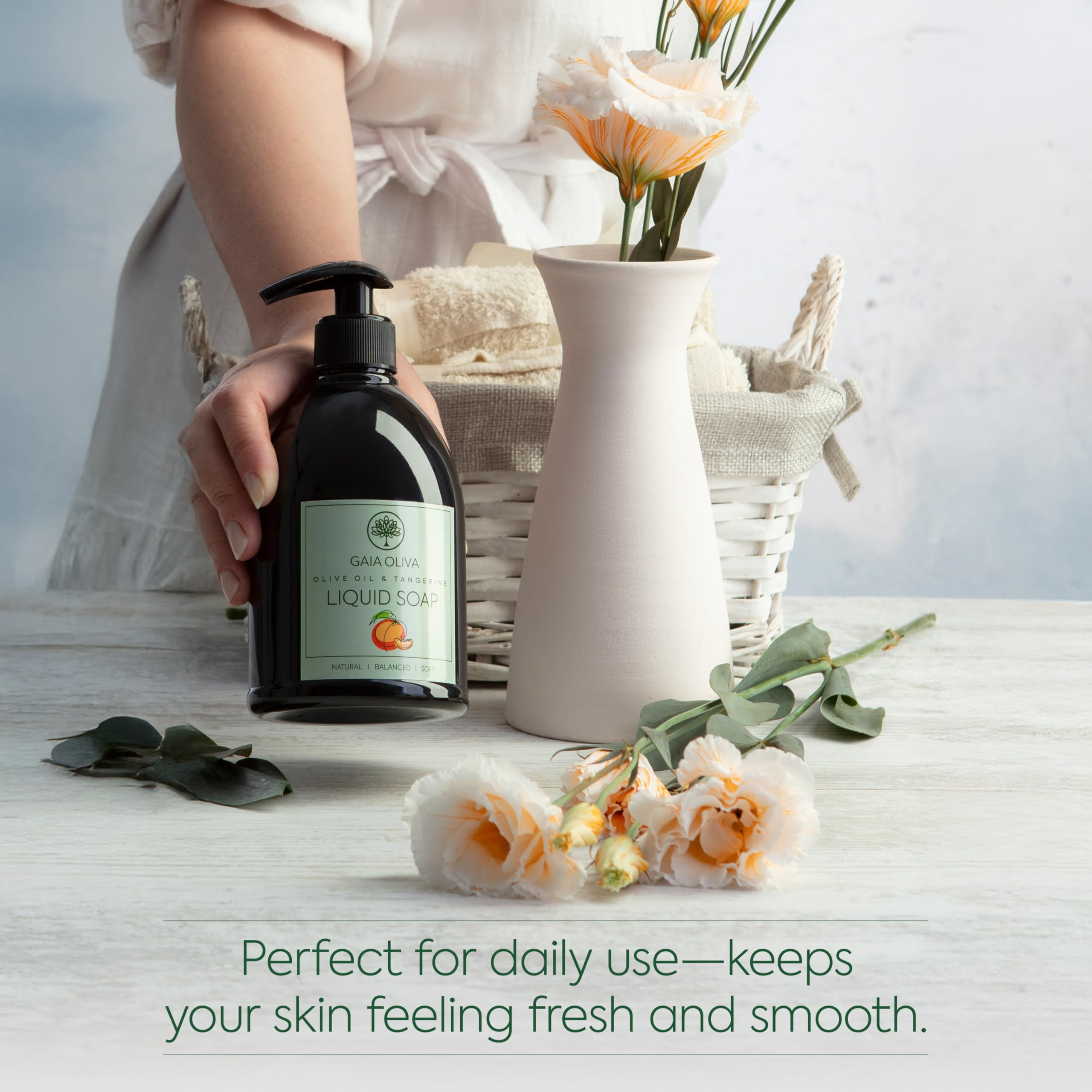 GAIA Oliva Olive Oil Hand Soap Liquid – Luxury Moisturizing, Tangerine Scent (16.9 oz x2)