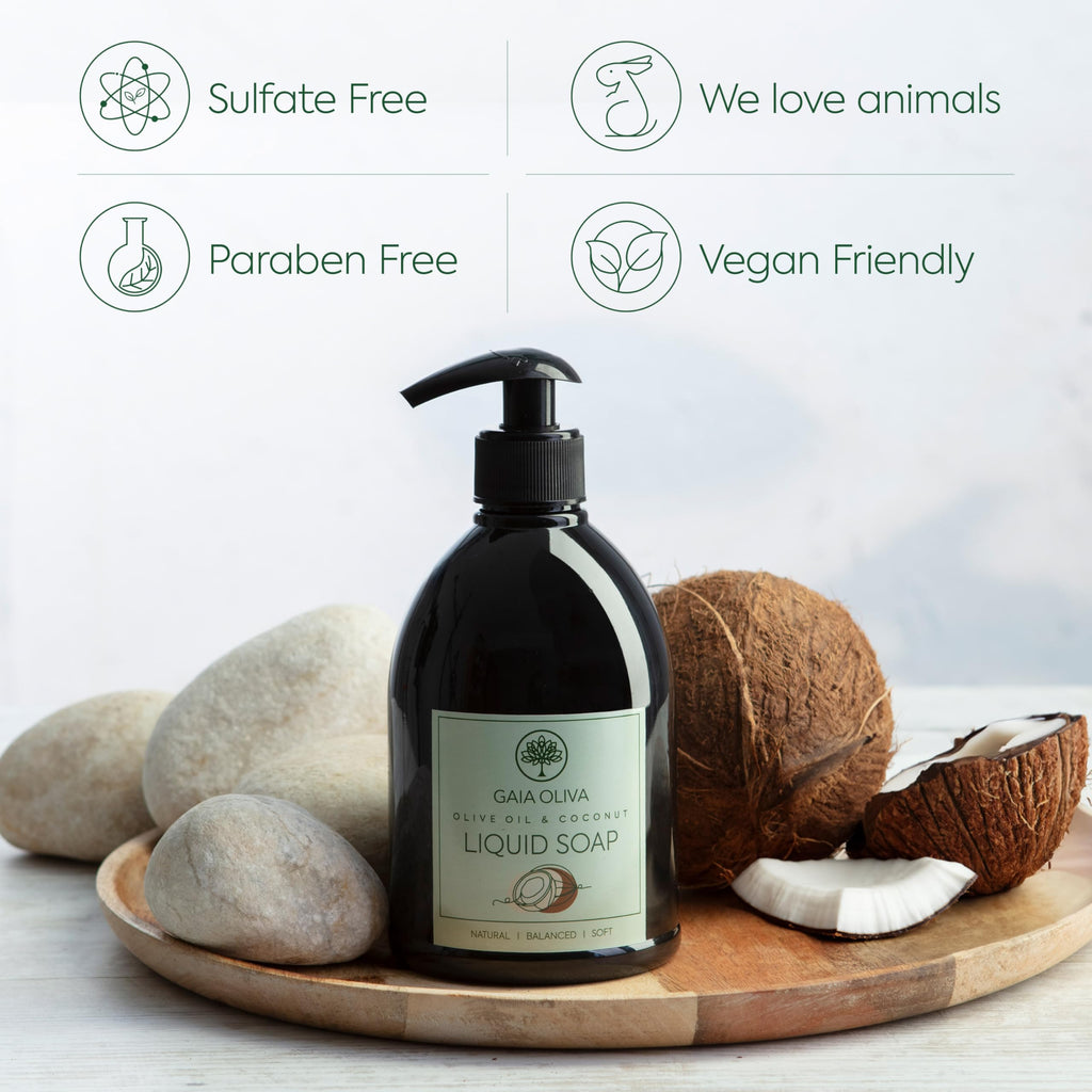 GAIA Oliva Olive Oil Hand Soap Liquid – Luxury Moisturizing Hand Wash with Coconut Scent, 16.9 fl oz (Pack of 2)