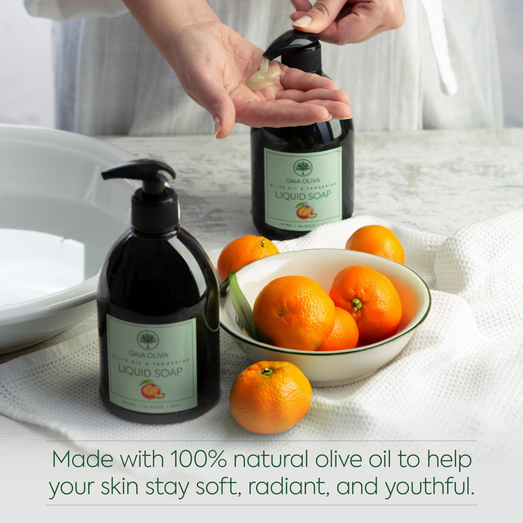 GAIA Oliva Olive Oil Hand Soap Liquid – Luxury Moisturizing, Tangerine Scent (16.9 oz x2)
