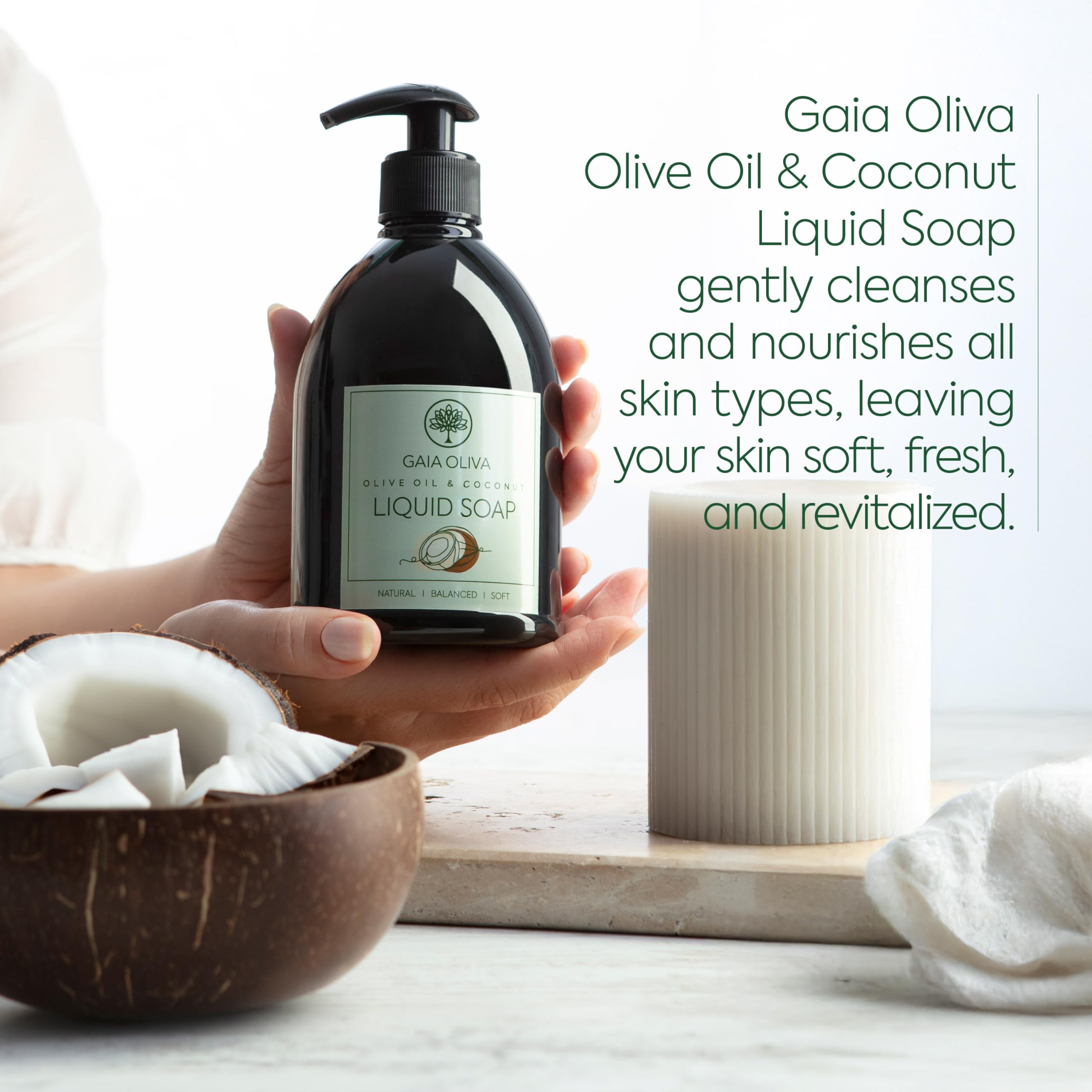 GAIA Oliva Olive Oil Hand Soap Liquid – Luxury Moisturizing Hand Wash with Coconut Scent, 16.9 fl oz (Pack of 2)