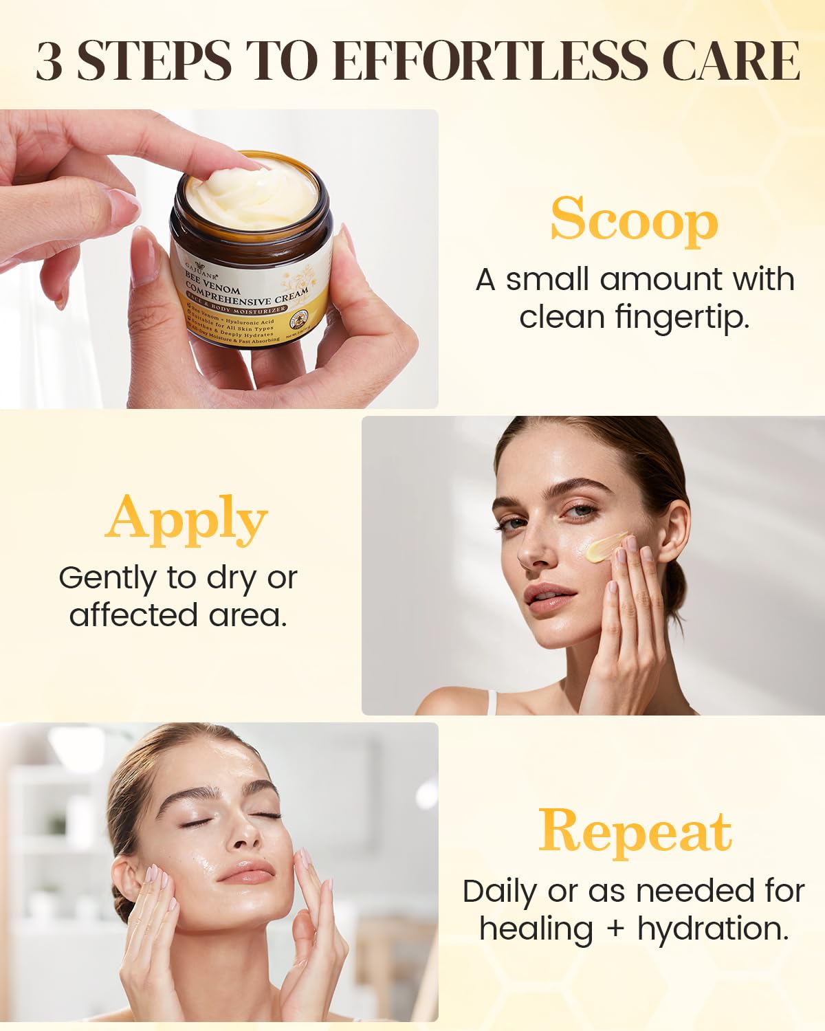 GAJUANR Bee Venom Moisturizing Cream – All-in-One Nourishing Cream with Hyaluronic Acid, Lightweight Daily Moisturizer (2 x 60g)