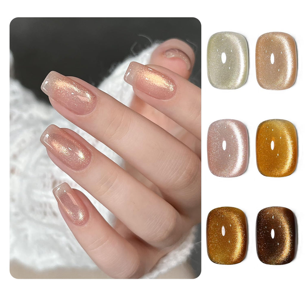 GAOY 16ml Glitter Cat Eye Gel Set with 3-in-1 Magnet — 6 Colors
