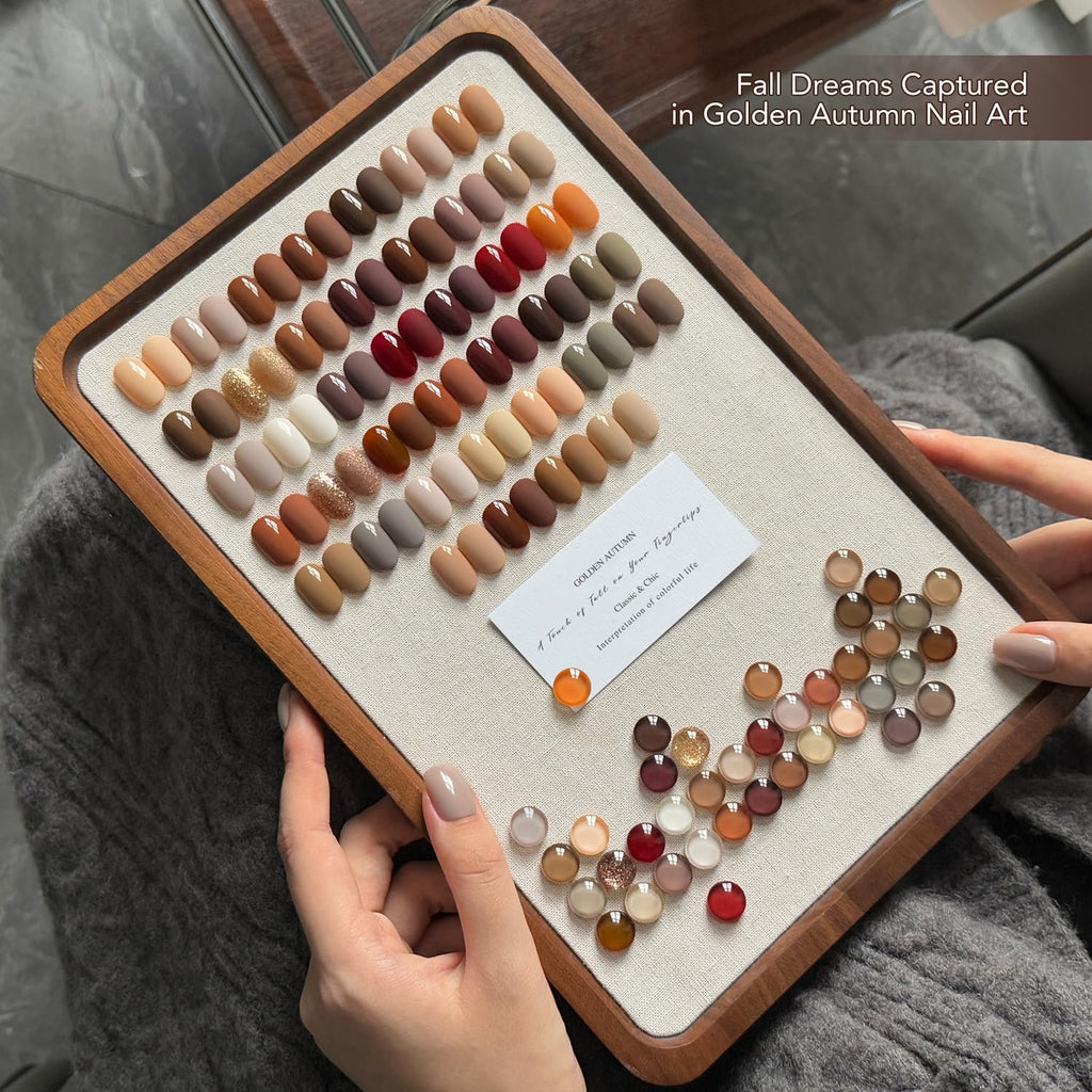 GAOY 42 Pcs Gel Nail Polish Kit – Fall Brown-Red Glitter Colors with Glossy and Matte Top Coat