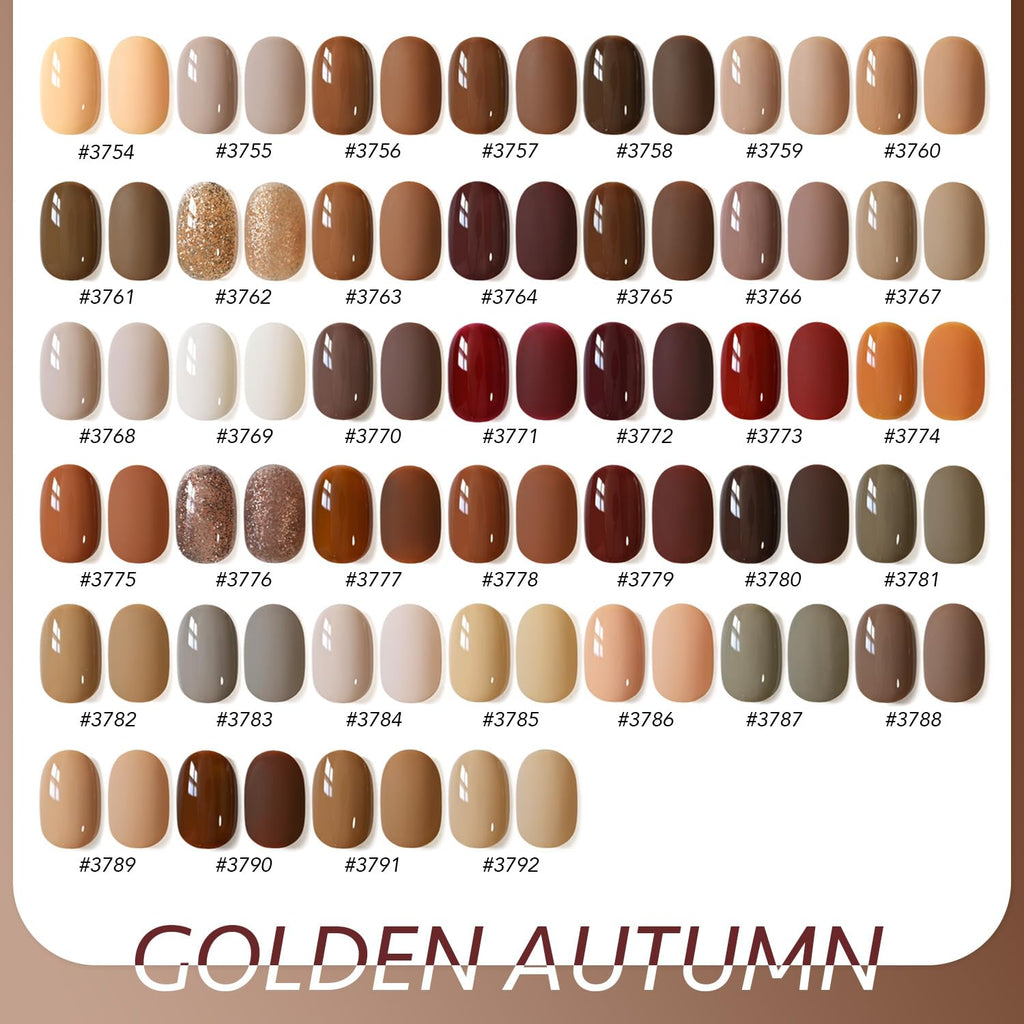 GAOY 42 Pcs Gel Nail Polish Kit – Fall Brown-Red Glitter Colors with Glossy and Matte Top Coat