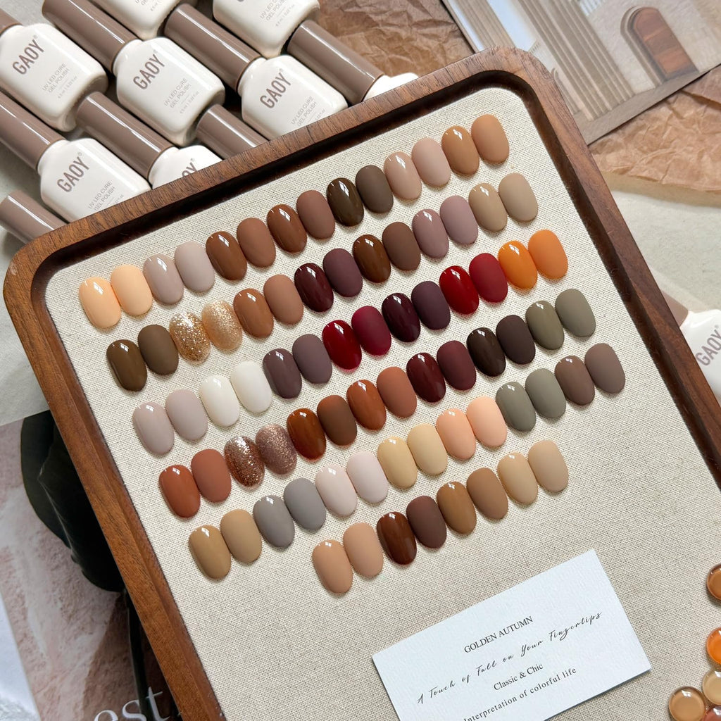 GAOY 42 Pcs Gel Nail Polish Kit – Fall Brown-Red Glitter Colors with Glossy and Matte Top Coat