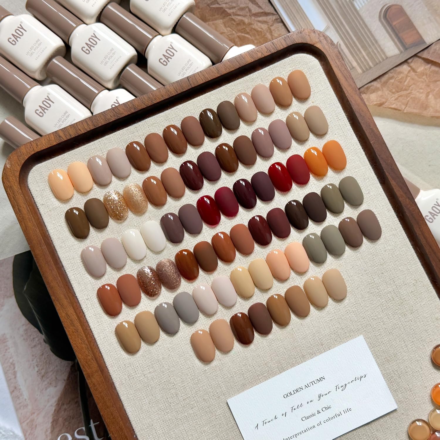 GAOY 42 Pcs Gel Nail Polish Kit – Fall Brown-Red Glitter Colors with Glossy and Matte Top Coat