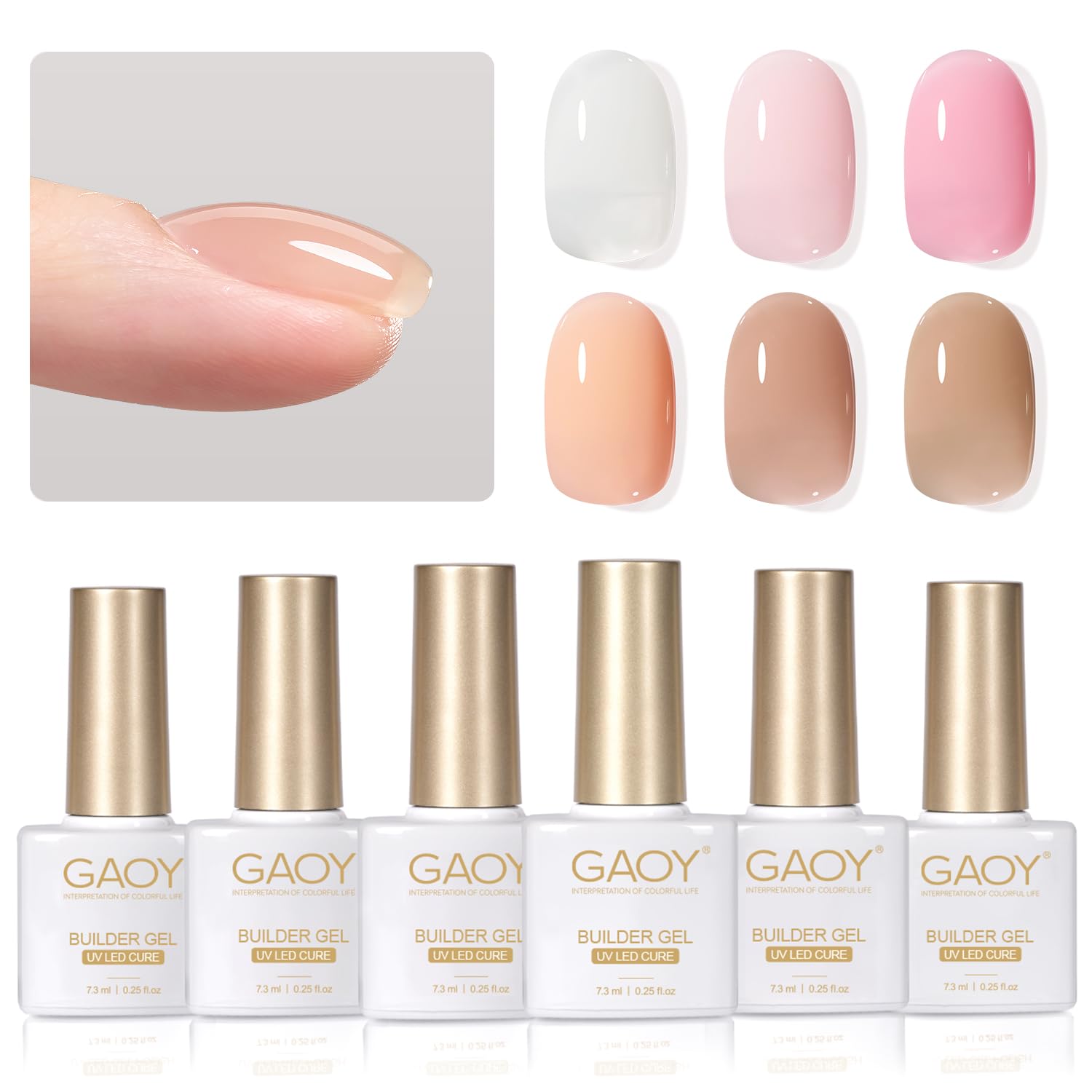 GAOY 6 Colors Builder Gel Set – Milky White Pink Nude Sheer Jelly, Soak-Off Nail Extension