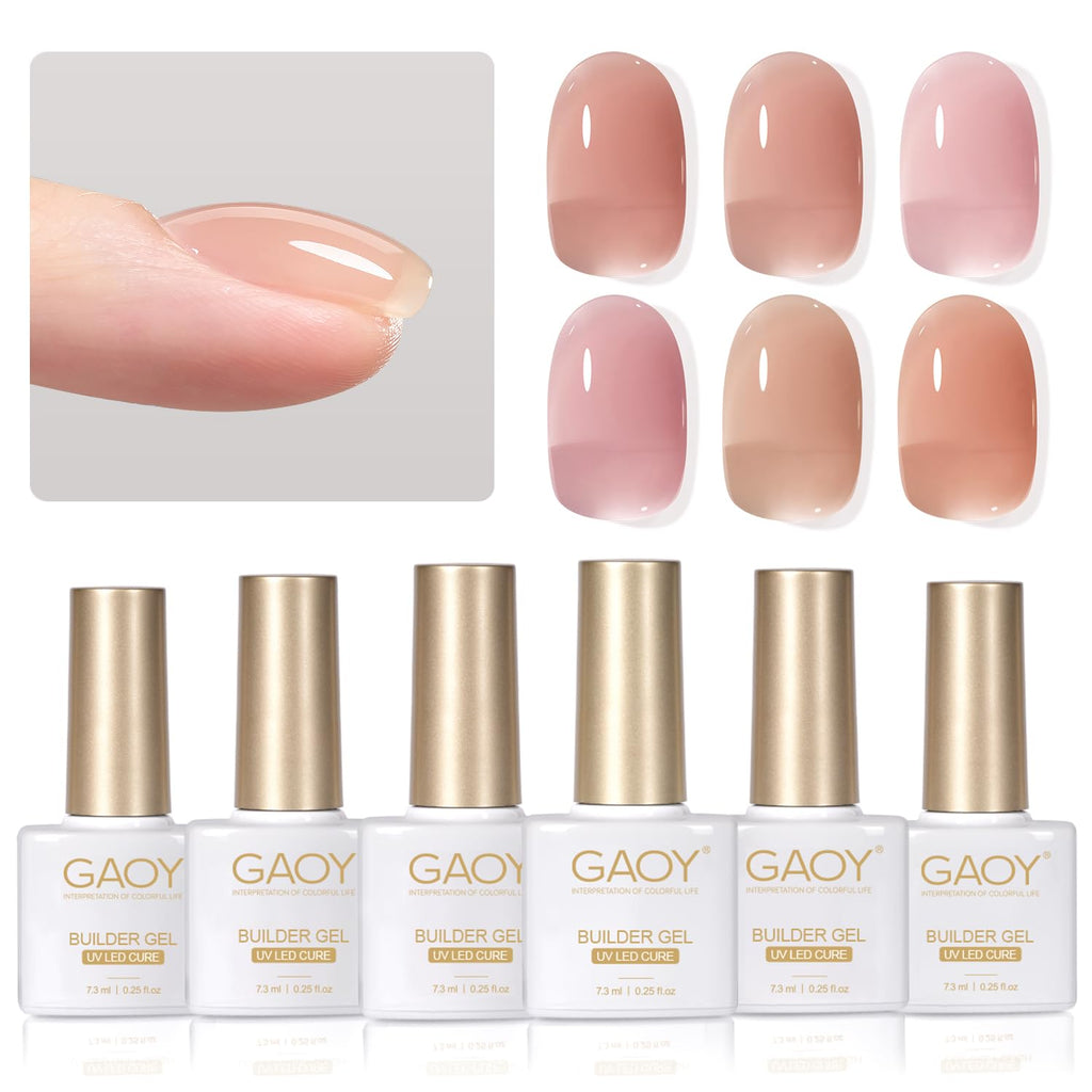 GAOY 6 Colors Builder Gel Set – Milky White, Rose Jelly, Nude Sheer, Pink & More