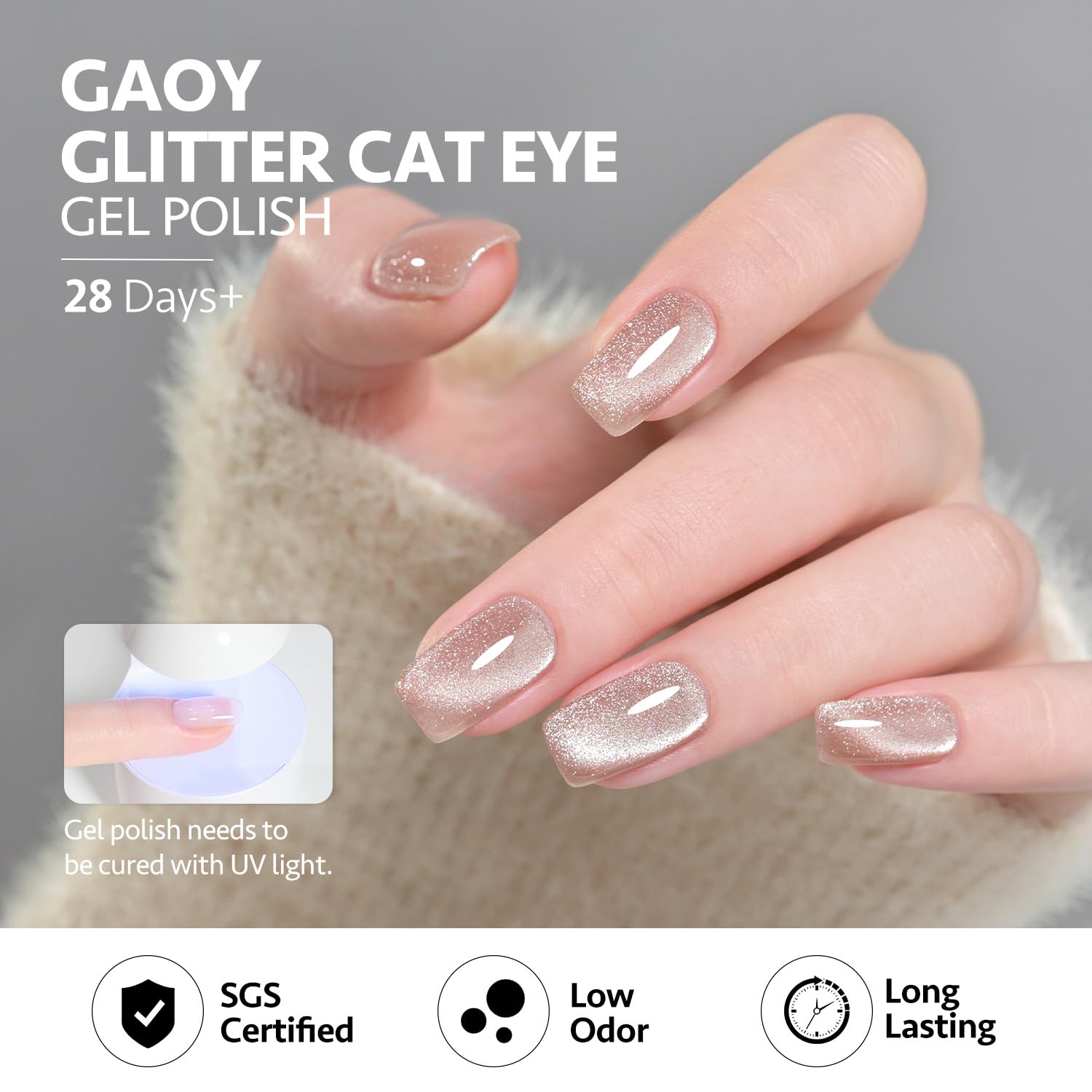 GAOY Pink Ocean Cat Eye Gel Nail Polish Set with Magnet – Holographic Cat Eye, At-Home Salon Gel Manicure