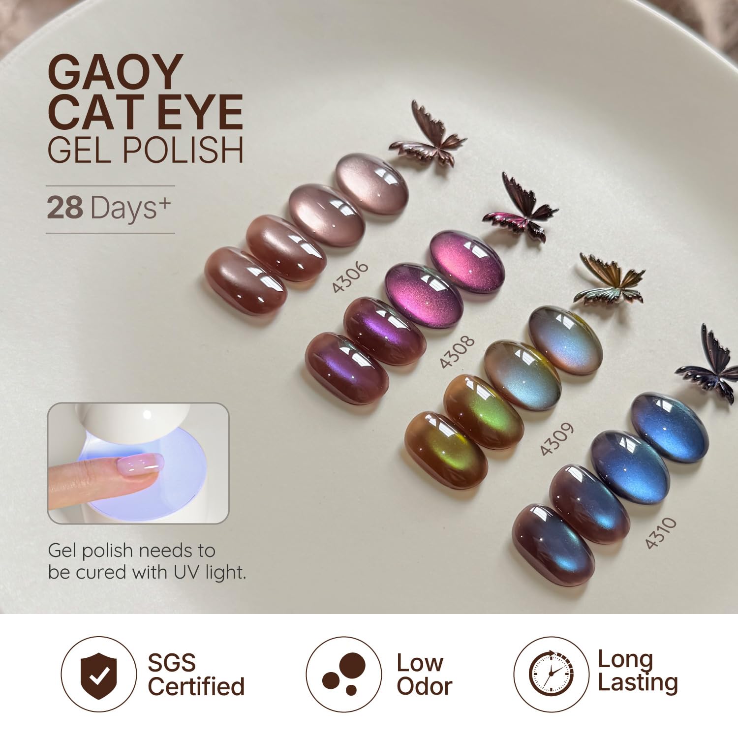 GAOY Aurora Shift Cat Eye Gel Nail Polish Set with Magnet – 6 Holographic Glitter Shades, Built-in Deep Base