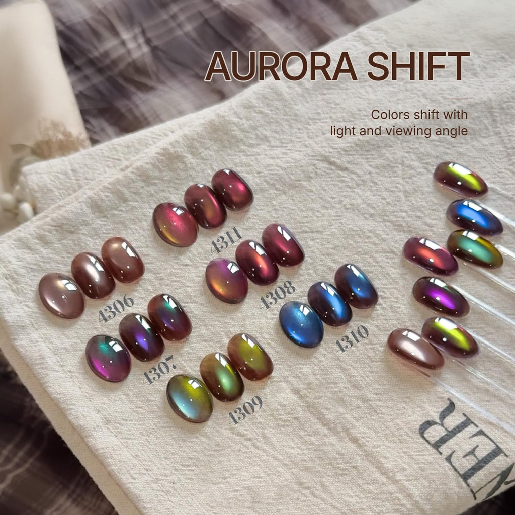 GAOY Aurora Shift Cat Eye Gel Nail Polish Set with Magnet – 6 Holographic Glitter Shades, Built-in Deep Base