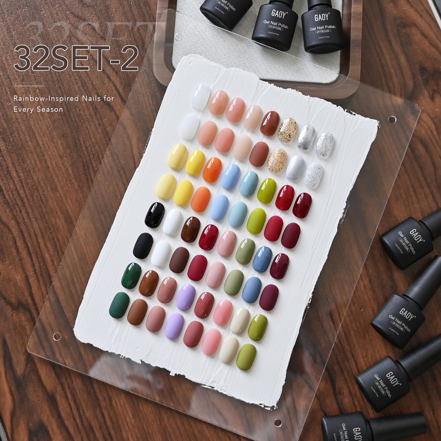 GAOY 36 Pcs Gel Nail Polish Set – 32 Colors All-Season Kit with Base Coat, Top Coats & Builder Gel