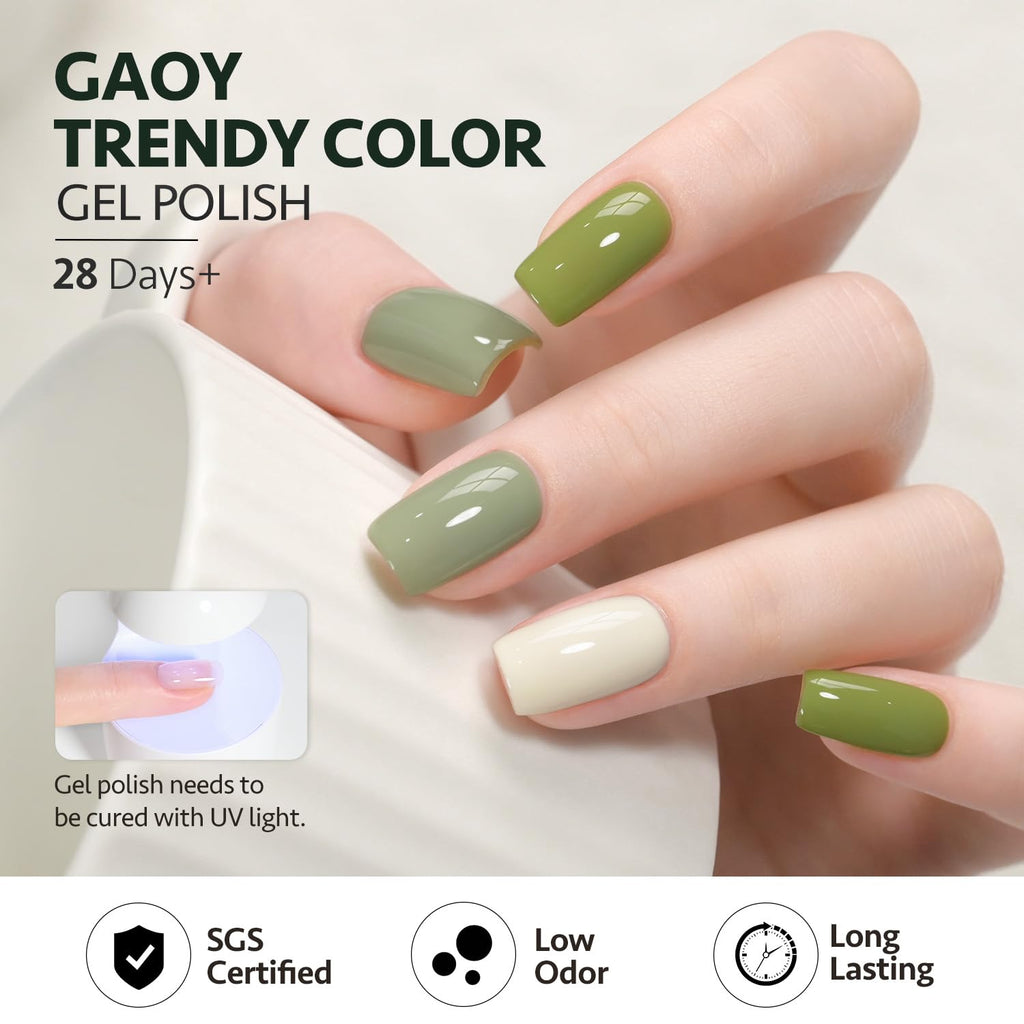 GAOY 23-Piece Gel Polish Kit – Green Glitter Colors, Glossy & Matte Top Coats, Base Coat for At-Home Nail Art