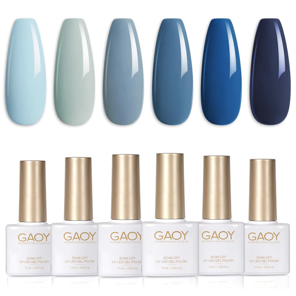 GAOY Blue Navy Gel Nail Polish Set — 6 Colors (Nude, Gray, Baby Blue) Soak-Off UV Kit