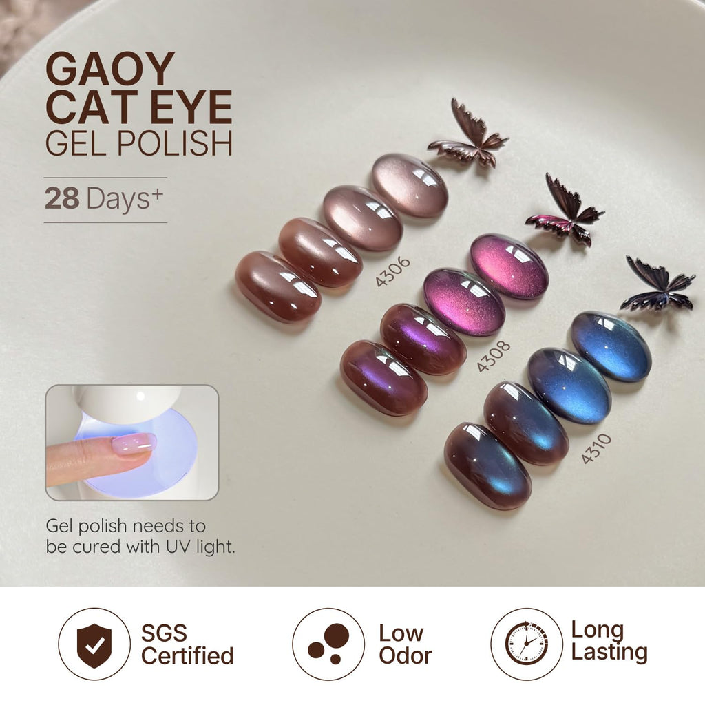 GAOY Brown Chameleon Cat Eye Gel Polish Kit with Magnet – 6 Glitter Holographic Colors