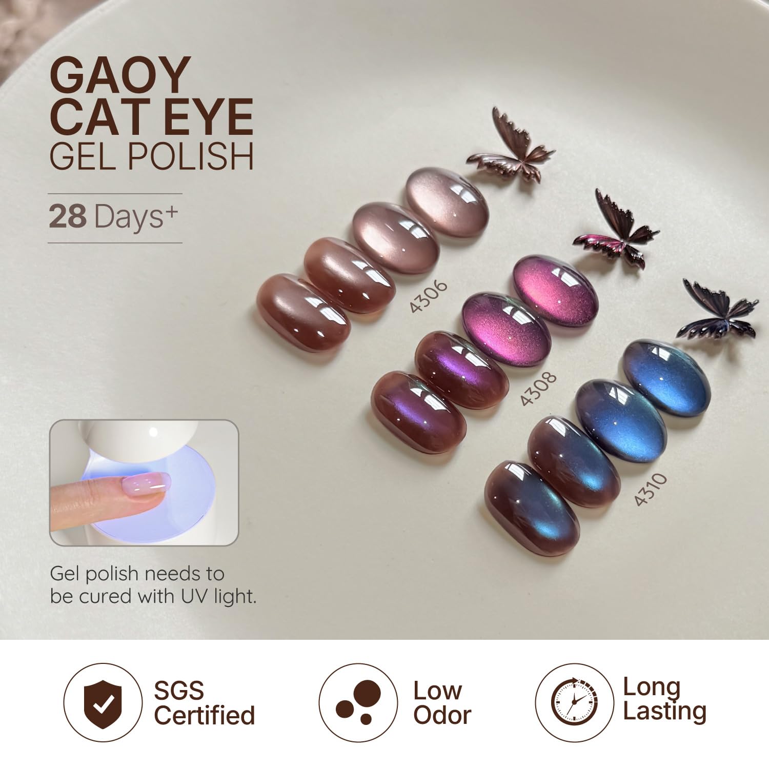 GAOY Brown Chameleon Cat Eye Gel Polish Kit with Magnet – 6 Glitter Holographic Colors