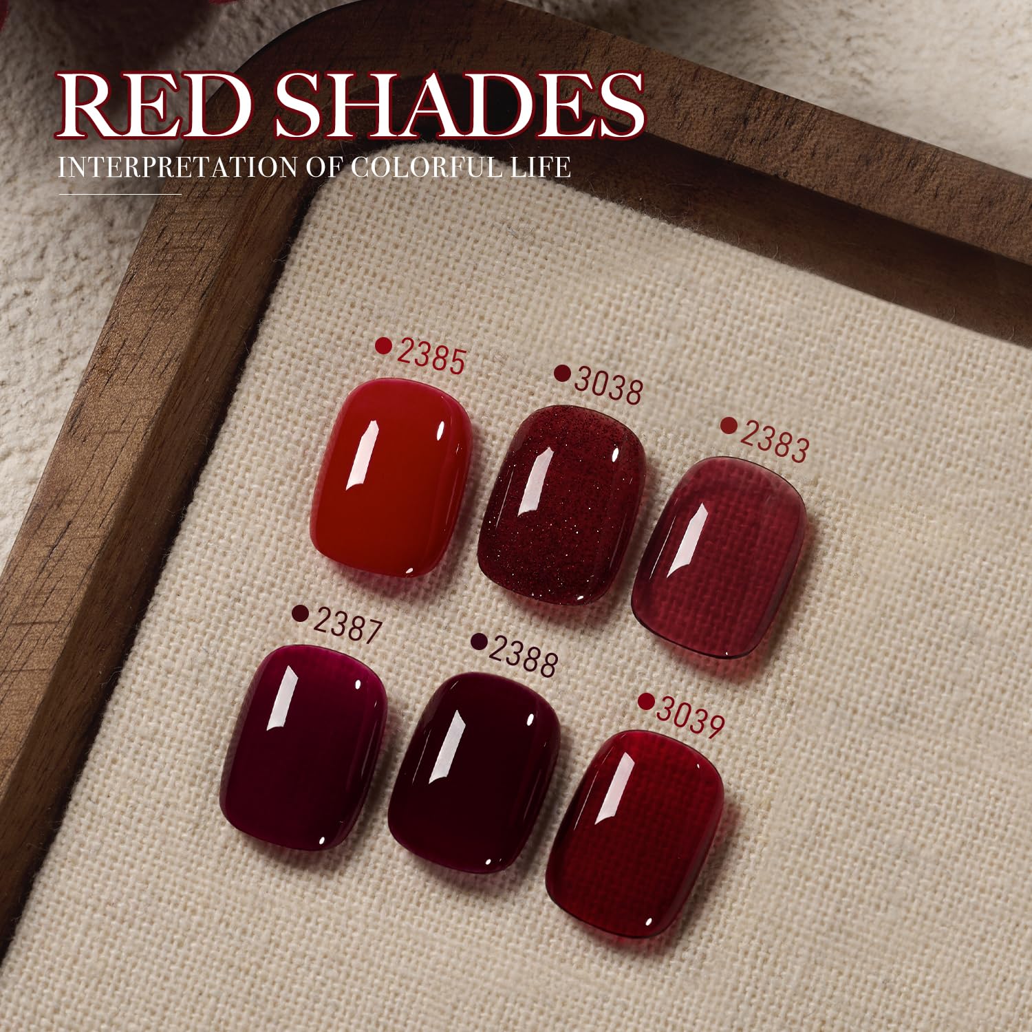 GAOY Red Gel Nail Polish Set — 6 Burgundy Cherry Jelly Glitter Colors, UV Cure Gel for DIY Manicure at Home