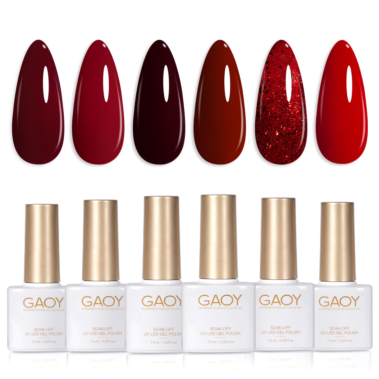 GAOY Burgundy Red Gel Nail Polish Set – 6 Colors UV/LED Soak-Off Kit for Home Manicure | Dark Cherry & Wine Red