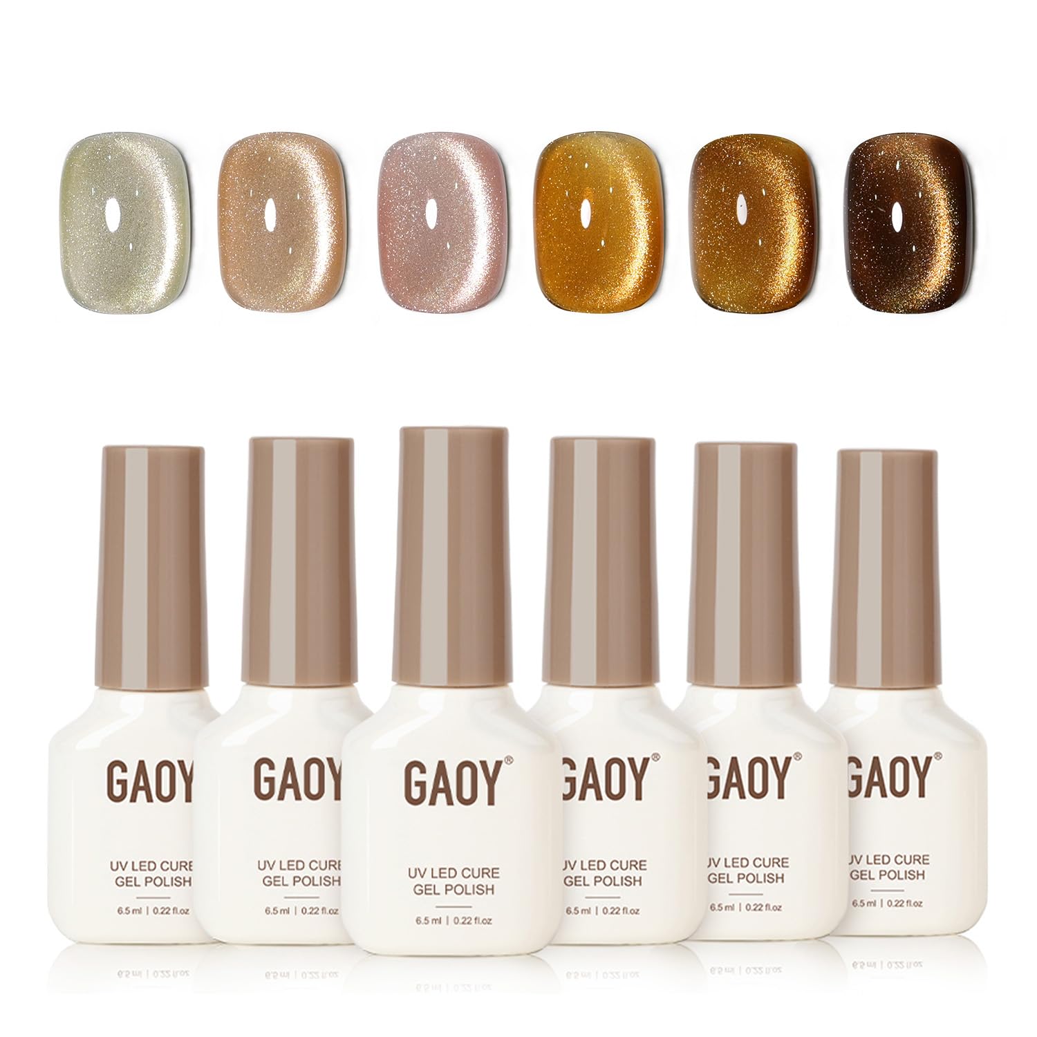 GAOY Cat Eye Gel Nail Polish Set with Magnet – Sparkling Maillard Effect, 6 Colors