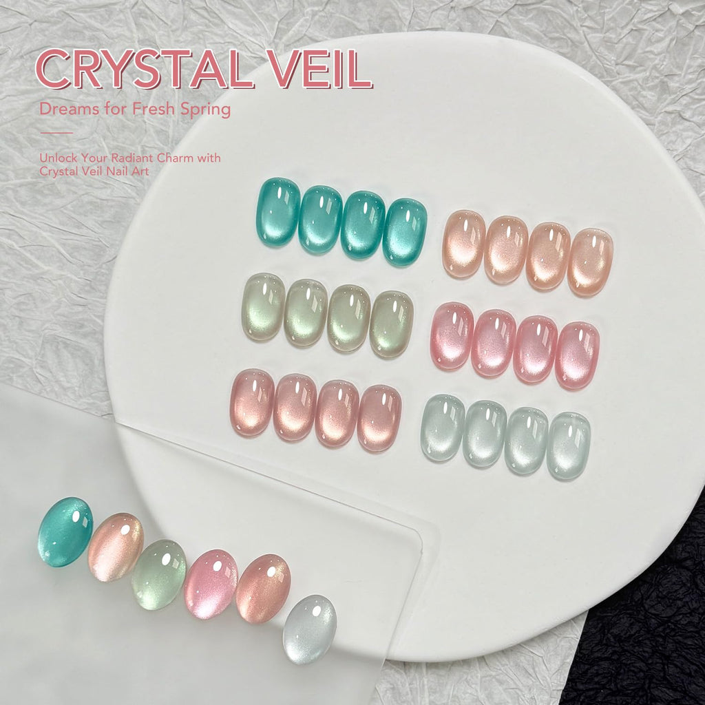 GAOY Glassy Cat Eye Gel Polish Kit with Magnet – 6 Color Blue-Green Glitter Holographic Gel for DIY Manicure