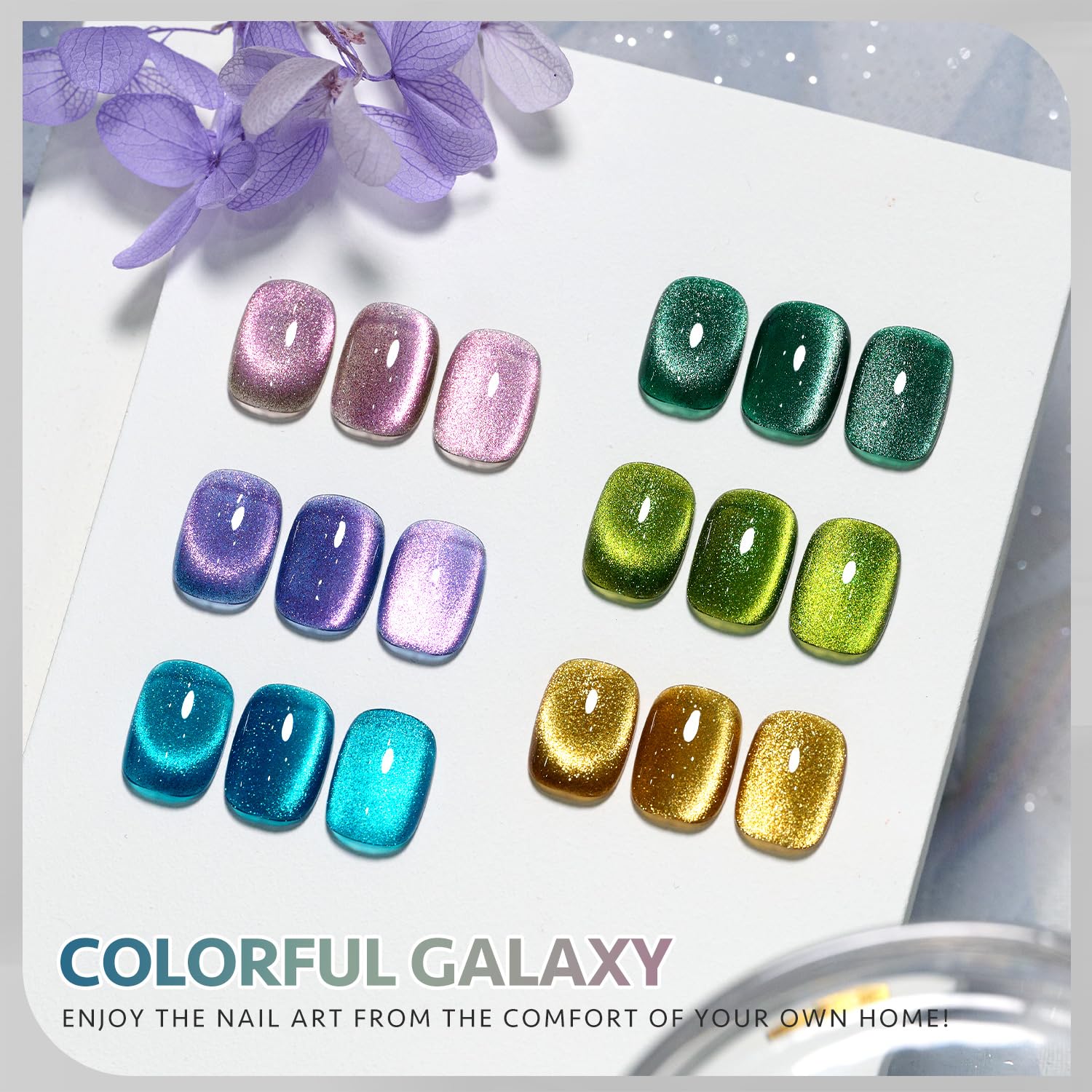 GAOY Glitter Cat Eye Gel Nail Polish Set with Magnet – Colorful Galaxy Holographic Cat Eye for DIY Home Manicure