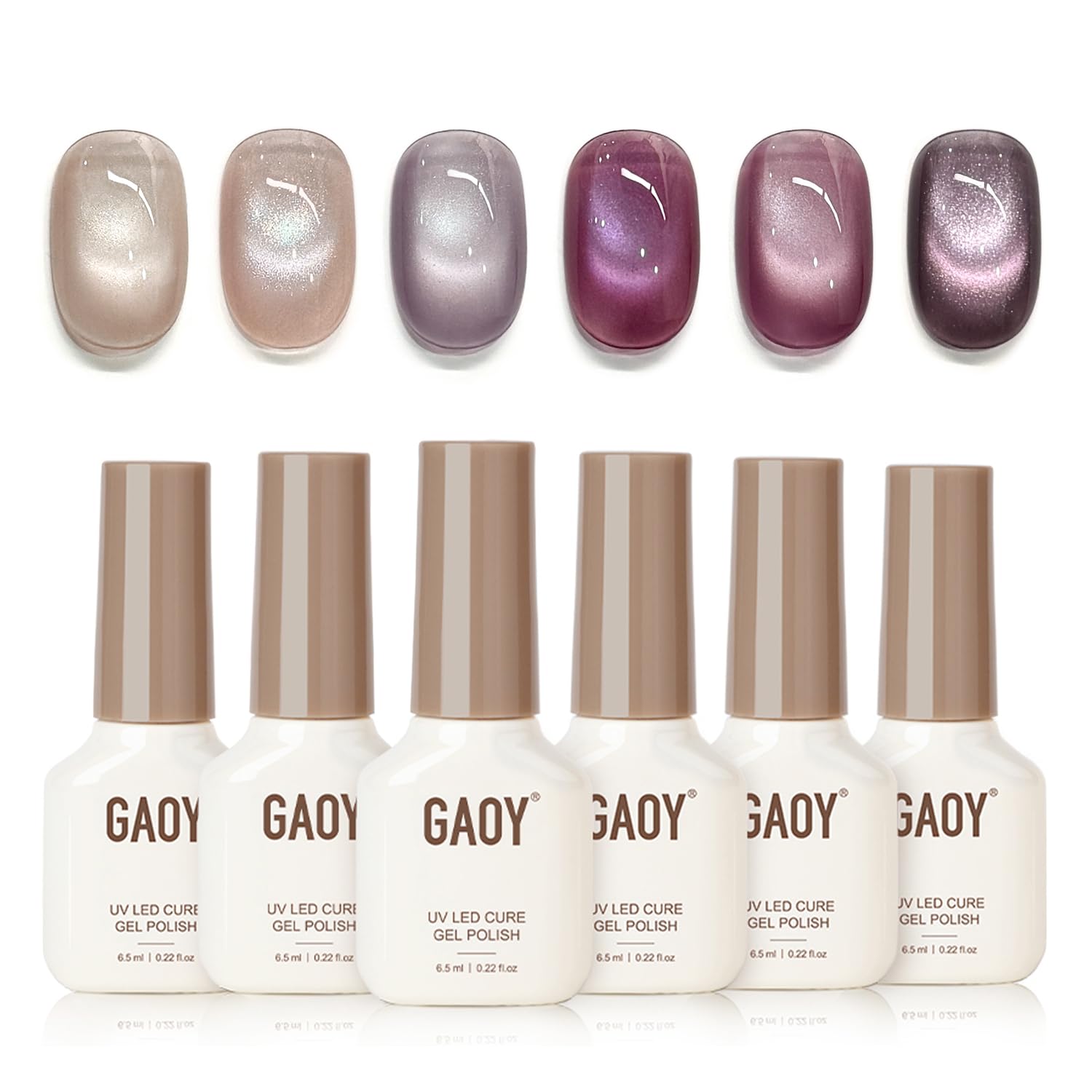 GAOY Purple Cat Eye Gel Polish Kit with Magnet – 6 Glitter Holographic Colors for DIY Manicure