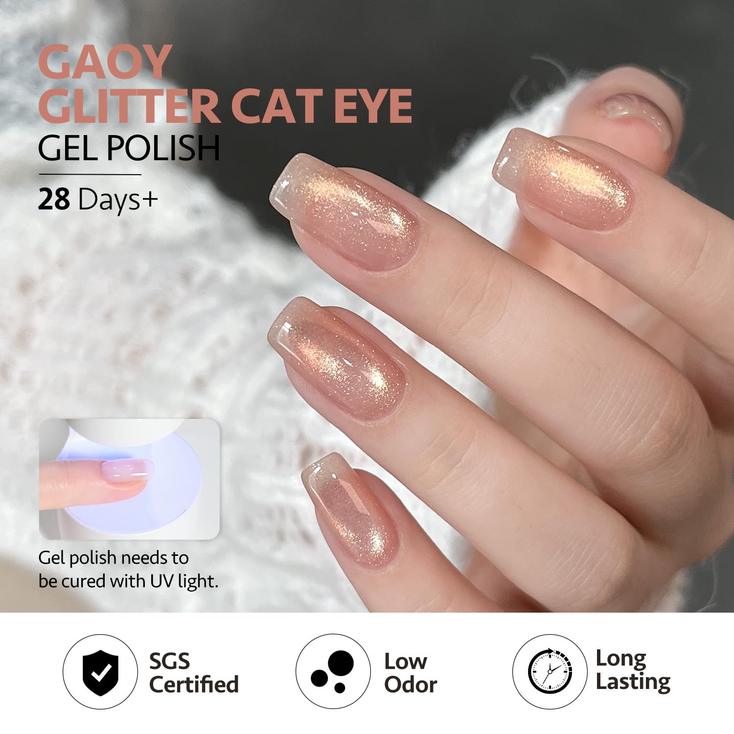 GAOY Cat Eye Gel Nail Polish Set with Magnet – Sparkling Maillard Effect, 6 Colors