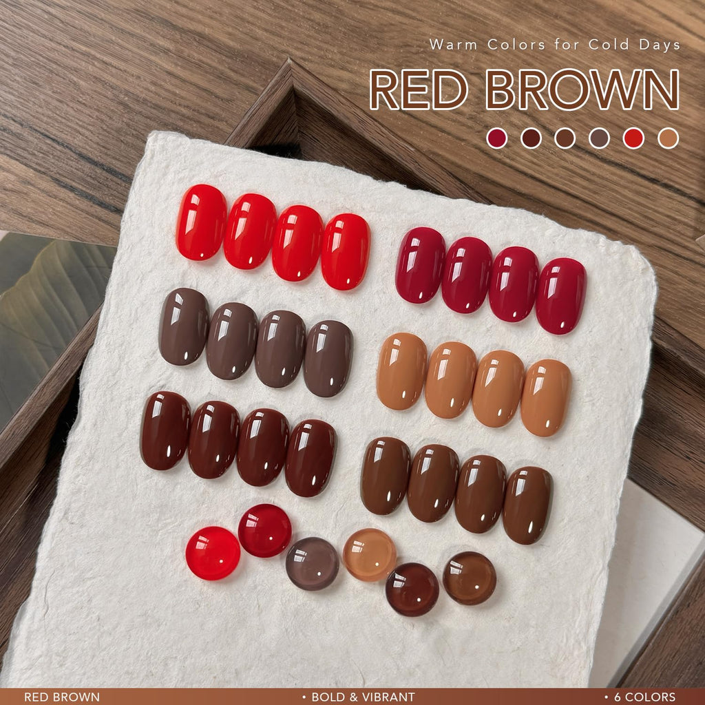 GAOY Red Brown Gel Nail Polish Set – 6 Fall & Winter Shades for Home & Salon