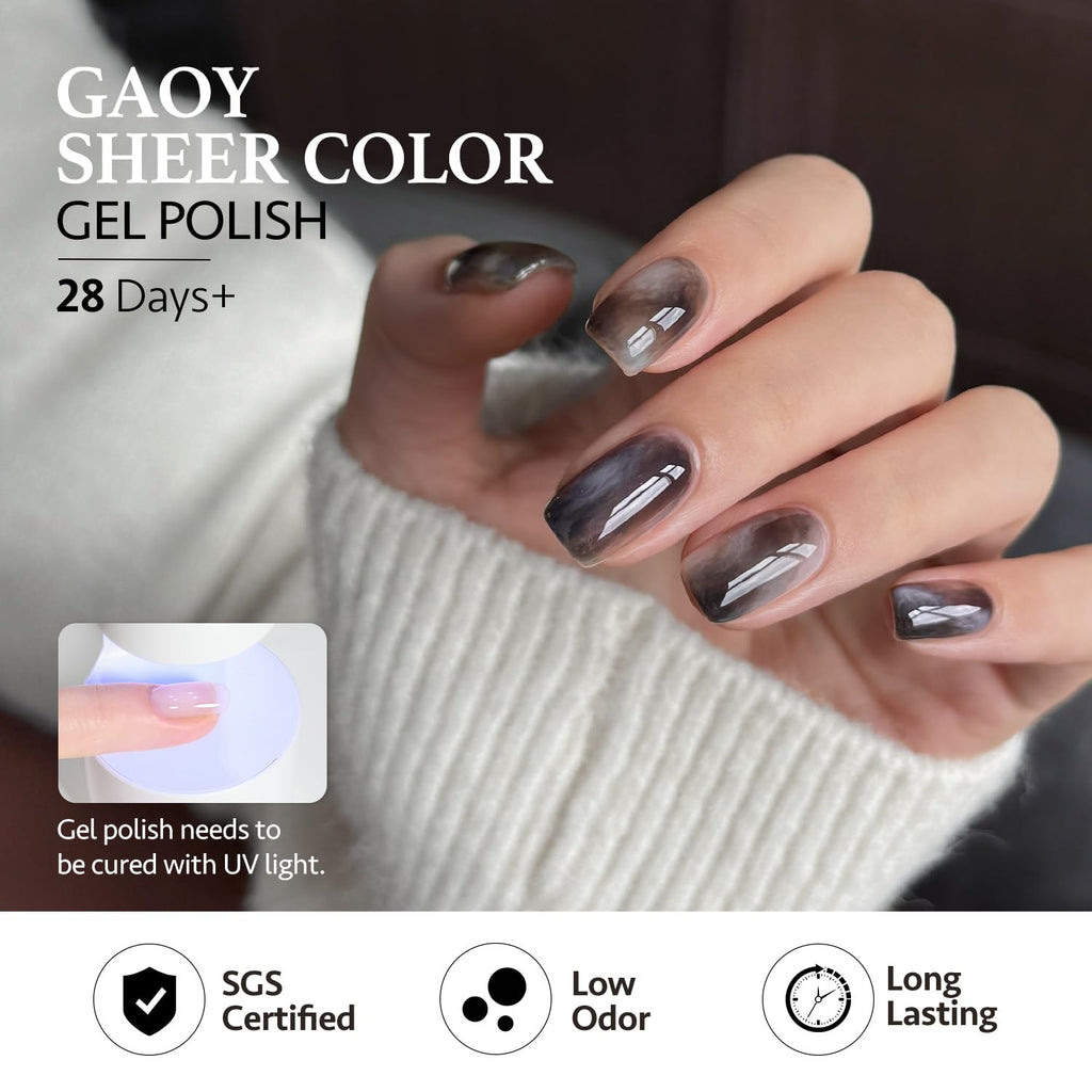 GAOY Dark Gel Nail Polish Set – 6 Milky Jelly Colors (Brown, Green, Black) for Salon or Home Manicures
