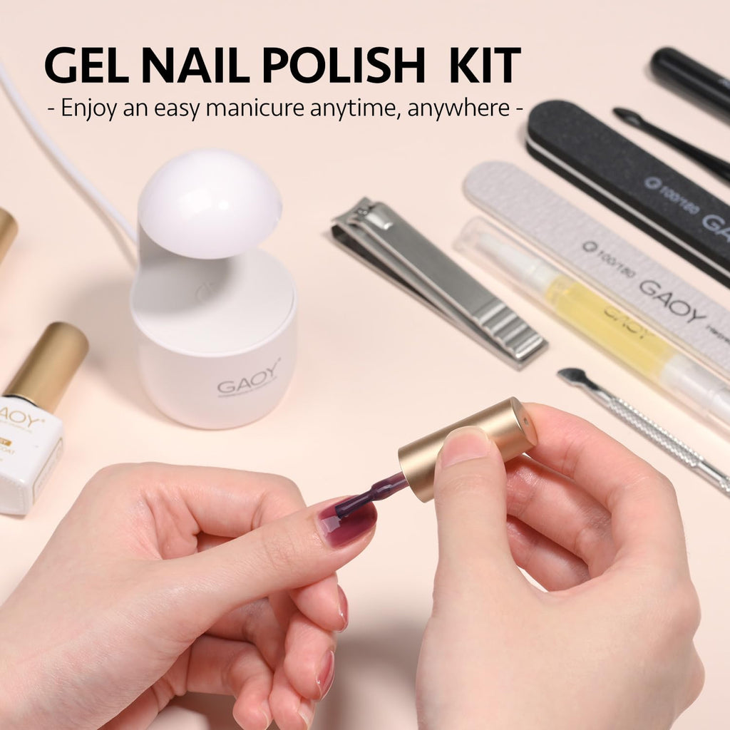 GAOY Gel Nail Polish Kit with UV Light for Beginners – 6 Colors & Base/Top Coat