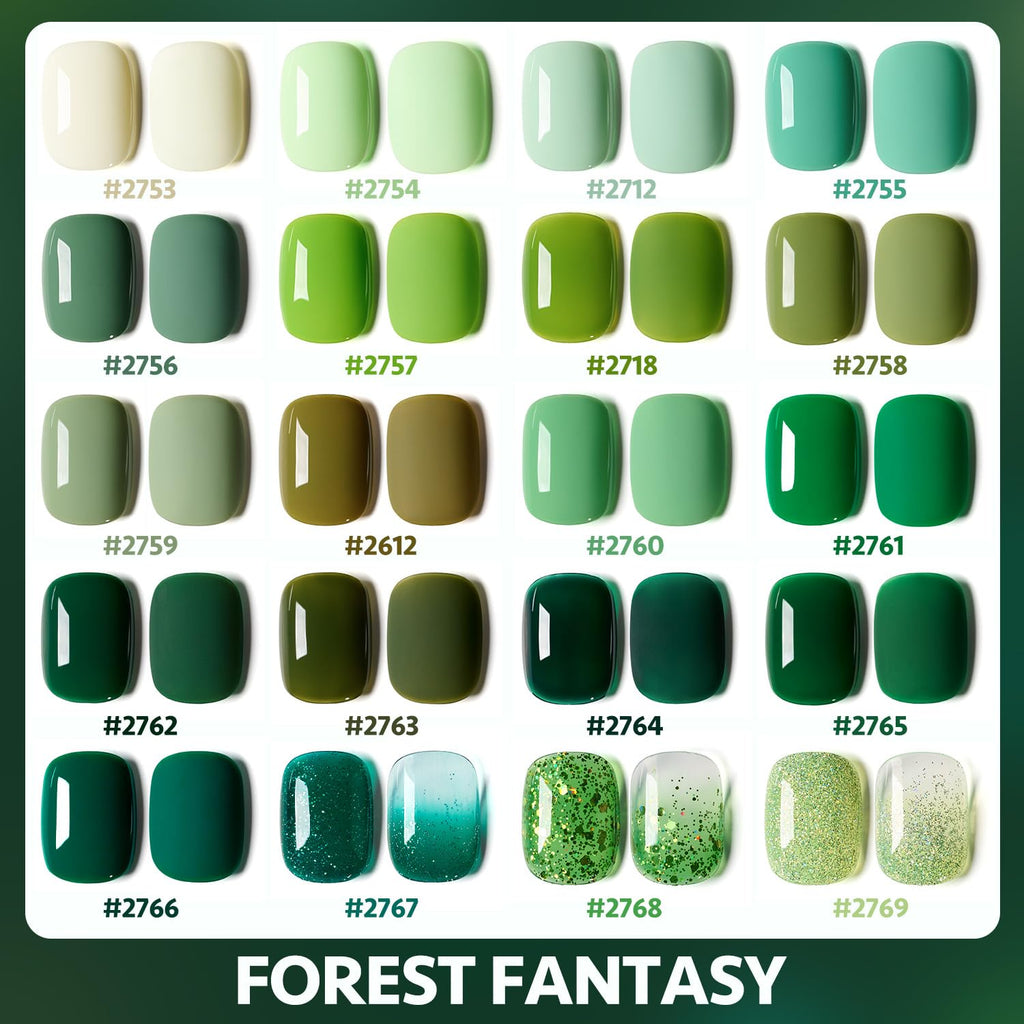 GAOY 23-Piece Gel Polish Kit – Green Glitter Colors, Glossy & Matte Top Coats, Base Coat for At-Home Nail Art